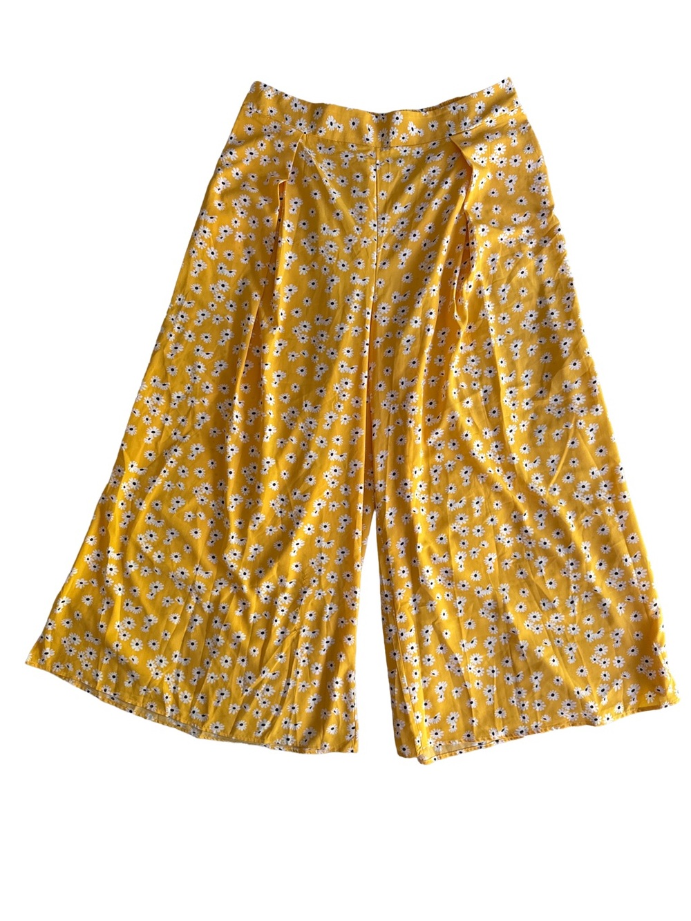 LUUKSE Yellow White Daisies Floral Wide-Leg Pants High Waisted Flowy Boho 3XL